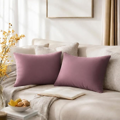 QUORGVES Dusty Pink Velvet Pillow Covers 12x20 Inch Set of 2, Soft Solid Decorative Lumbar Throw Pillow Covers, Decor Cushion Covers for Bed Sofa Couch Bedroom Living Room