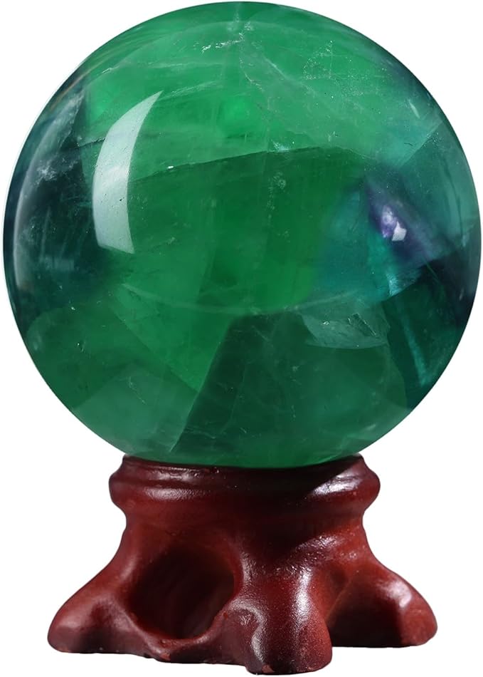moonsix Natural Fluorite Crystal Sphere with Resin Stand Healing Energy Stone Decorative Ball Sculpture for Home Office Tabletop, 41-50 mm