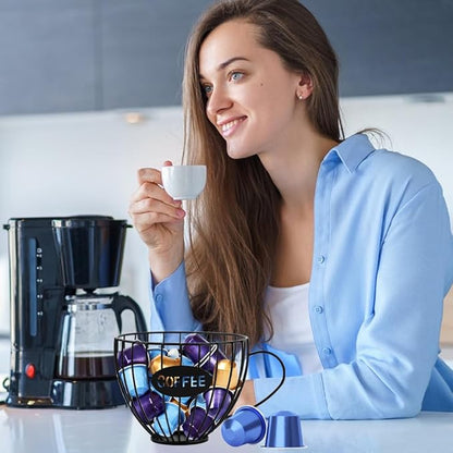 Coffee Pod Holder Large Capacity K Cup Holder for Counter,Coffee Filter Holder Black Wire Coffees Storage Basket for Kitchen Countertop,Coffees Bar,Coffe-e Station Organizer