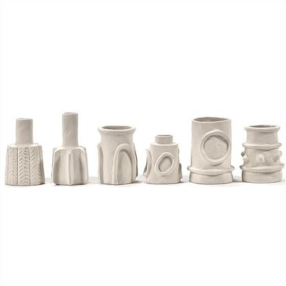 Serax Flower Vase | Marie by Marie Michielssen | Set of 6 | White Stoneware Home Decor Living Room for Coffee Table or Kitchen | Modern Entryway Table Decor or for Shelves | Unique Centerpiece Vases