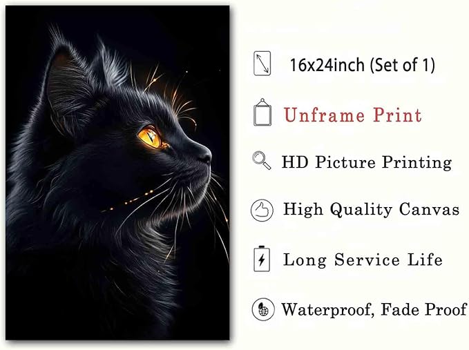 Black Cat Wall Art Dark Cat Painting Gothic Animal Prints Cute Animals Wall Art Animal Portrait Canvas Modern Animals Picture Vintage Dark Academia Living Room Decor 16x24inch No Frame