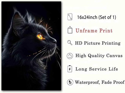 Black Cat Wall Art Dark Cat Painting Gothic Animal Prints Cute Animals Wall Art Animal Portrait Canvas Modern Animals Picture Vintage Dark Academia Living Room Decor 16x24inch No Frame