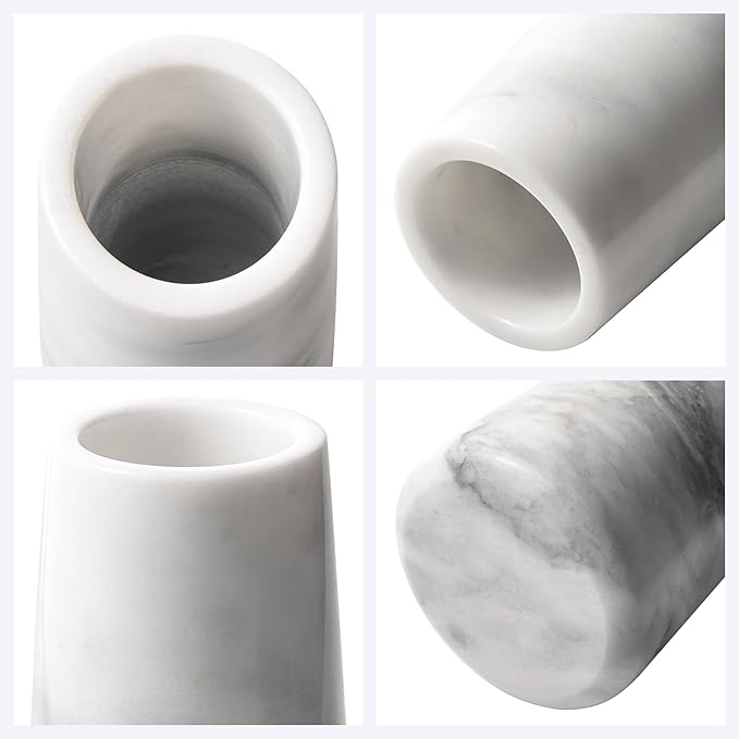 A Grade Natural Marble White Flower Vase, Finely Polished Stone, Decorative Modern Floral Vase, Concisely Designed Centerpiece, Bedroom, Office Wedding (Cylinder)