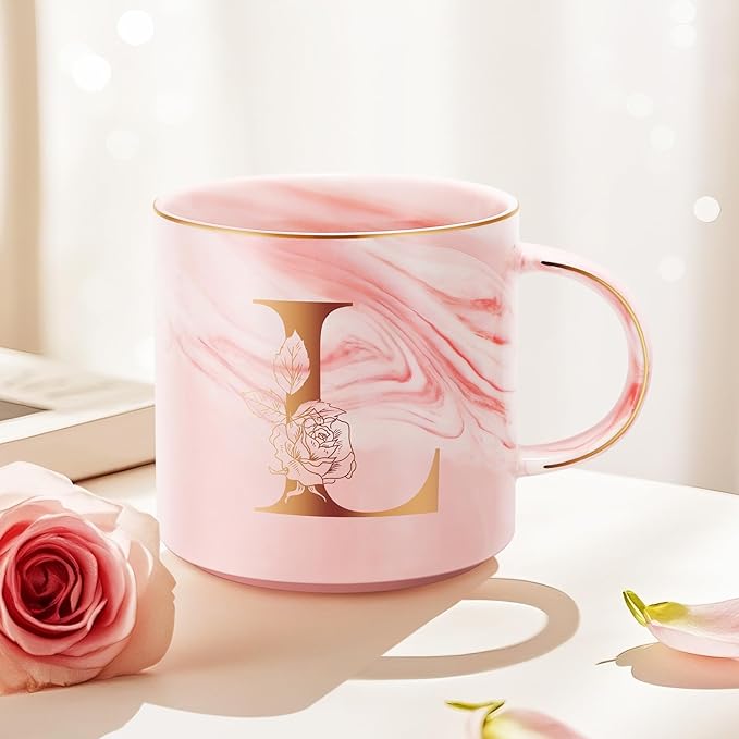 Valentines Day Gifts for Her, Anniversary Birthday Galentines Gifts for Women Mom Grandma Friend Sister Wife Teacher Coworker, Personalized Initial Customized Gift Monogrammed A-Z Coffee Mug 12 OZ(L)