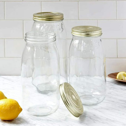 Le Parfait Screw Top Jar Wide Mouth French Glass Jar | Ideal for Food and Soup Storage, Canning, Flour, Brown Sugar, and other Baking Supplies (1L/32oz, Single, Gold)