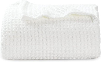 Bedsure Gentlesoft 100% Cotton Large Throw Blanket for Couch 50x70 inches - Breathable and Soft, Waffle Weave Throw Blanket for Office, White