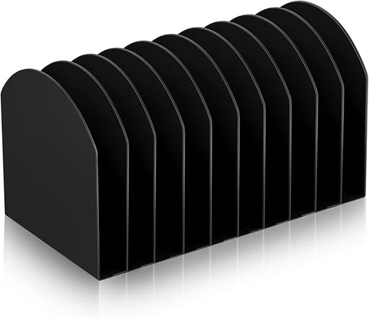 Suzile Metal Desktop File Organizer, 10 Compartments, Vertical File Sorter, Black, 10.63 L x 5.79 W x 5.41 H, Office, Reception Areas, Workspace