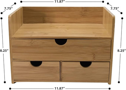 Sorbus Bamboo Desk Organizer - 3-Tier 100% Bamboo Desktop Organizers – Mini Bamboo Desk Drawer Tabletop Storage Box Countertop Organization 3 Drawers & Shelf - Office, Makeup Vanity, Fully Assembled