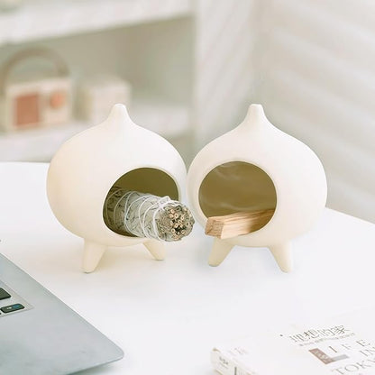 Handmade Ceramic Palo Santo Holder Burner & Sage Holder - Mini Tabletop Chiminea Burner Tray with Ash Catcher, Decorative Incense Holder for Spiritual Meditation & Yoga