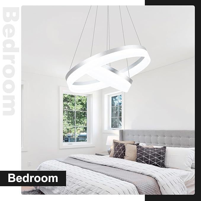 Buccleuch 2-Ring Modern LED Chandelier - Dimmable Silver Round Pendant Light, Height Adjustable ETL-Certified Ceiling Light for Dining Room, Kitchen Island, Living Room, Bedroom, Foyer
