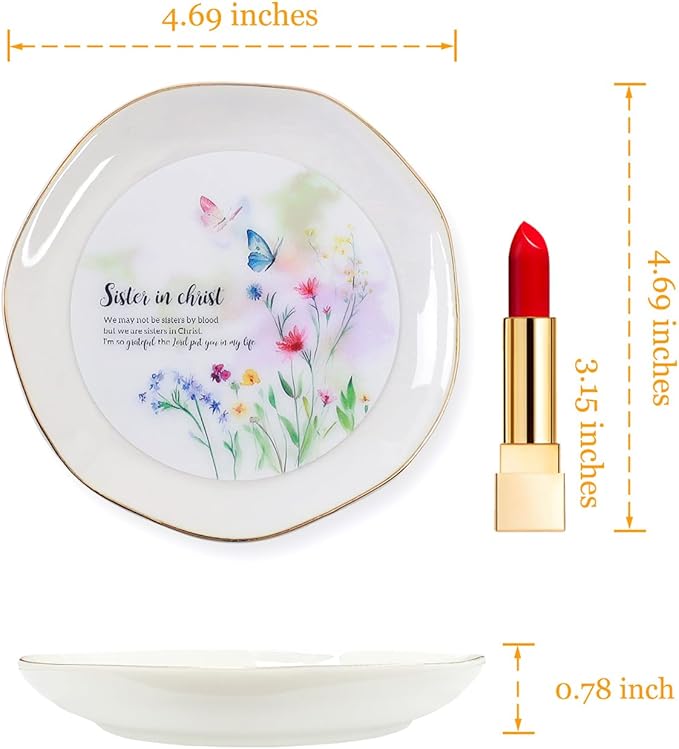 HOME SMILE Sister in Christ Jewelry Ring Dish Tray with Dynamic Butterfly Pattern Shifts,We May Not Be Sisters By Blood But We Are Sisters in Christ,Best Friend Soul Sister Birthday Wedding Gifts