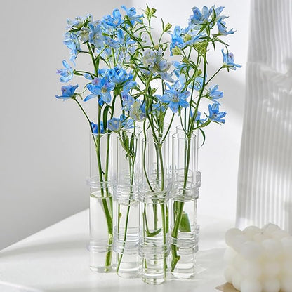 8PCS Test Tube Vases Decorative Glass Flower Vase Hinged Flower Vases Planter Flower Arranging Container Hydroponic Flower Holder Decor with 15PCS Hooks and 2PCS Brushes (VASES- A)