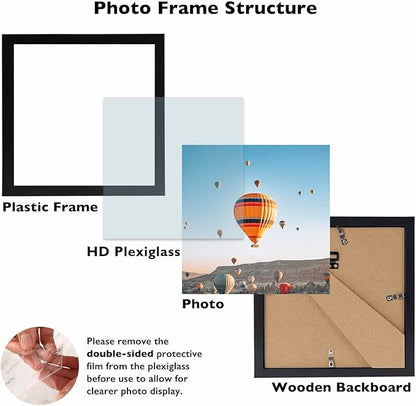 8x8 Picture Frame Set of 2 Black for Wall Hanging or Tabletop, Wall Mounting Horizontally or Vertically, 8 x 8 Square Wall Gallery Poster Photo Frame with Shatter Resistant Plexiglass, 2 Pack, Black