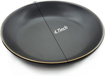 HANKOR 4.75" Ceramic Jewelry Tray, Small Ring Dish Holder Trinket Tray, Catch All Trays for Ring Earring Necklace Key, Christmas Gifts for Women Girls, Black