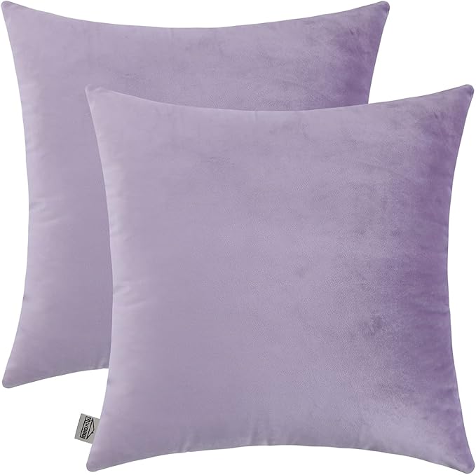 mixeoo Comfy Lavender Throw Pillow Covers Decorative Square Solid Thick Velvet Super Soft Cushion Cases Home Decor for Sofa Couch Living Room Chair, Set of 2, 14 x 14 Inch