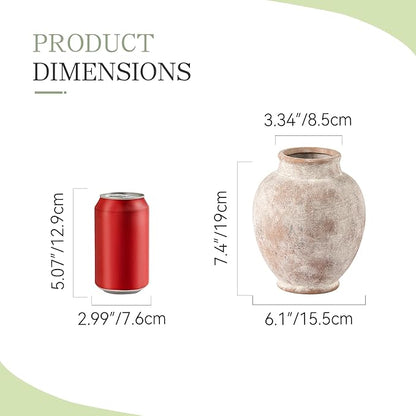Ceramic Flower Vases Home Decor, 7.4 Inch Rustic Farmhouse Decorative Vase Pottery Pampas Grass Vases for Decor Table Living Room Entryway Mantel Bookshelf Bedroom Bathroom Kitchen - Rustic