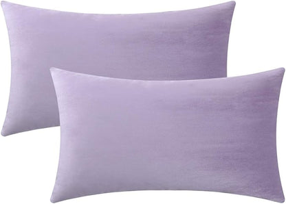Jeneoo Set of 2 Comfy Soft Thick Velvet Lumbar Throw Pillow Cases for Sofa Couch, Decorative Solid Rectangle Cushion Covers for Bedroom Car (Lavender, 12 x 20 Inches)
