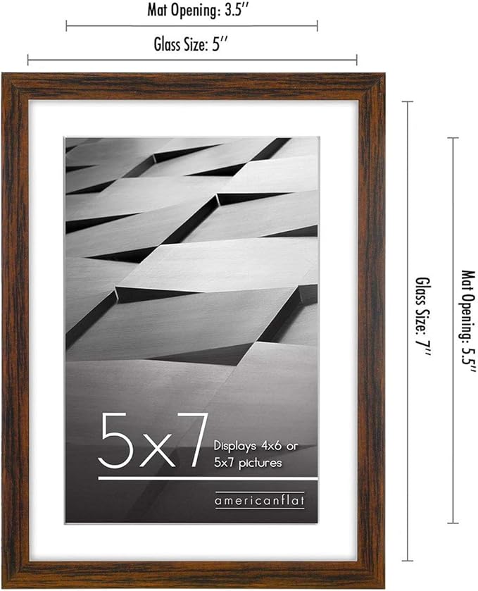 Americanflat 5x7 Picture Frame with Shatter-Resistant Glass - Use as 4x6 Frame with Mat or Display 5x7 Photo Without Mat - Streamline Collection - Picture Frames for Tabletop and Wall - Walnut