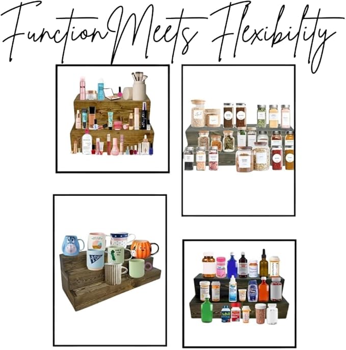2 Tiered Countertop Liquor Bottle Display Shelf — Holds 26 Bottles Bar Organizers for Wine & Whiskey — Free Standing Bottle Stand for Home, Bar Decor — Wooden Kitchen Counter Shelf, Black