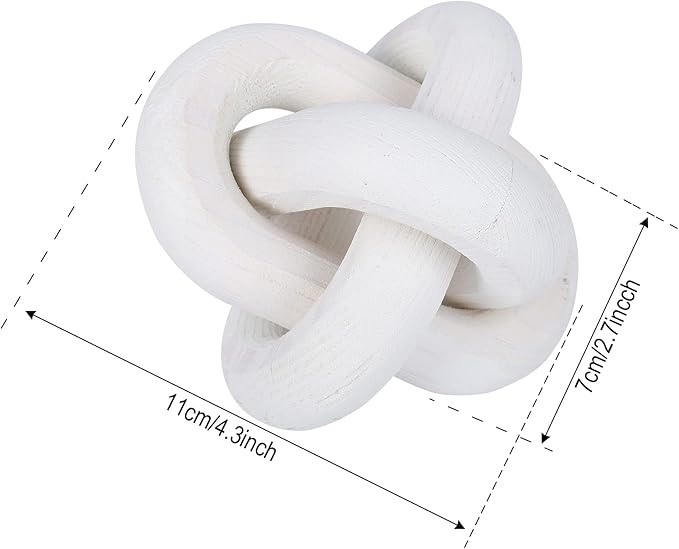 Jlong Wood Knot Decor, 3-Link Wood Chain Link Coffee Table Decor, Small Shelf Decor Accents, Hand Carved Modern Farmhouse Boho Wooden Knot Decorative Chain Wood Decor for Living Room Bedroom Office