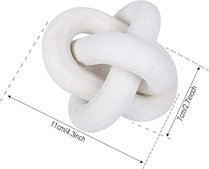 3-Link Wood Chain Link Decor, Coffee Bar Table Decor, Farmhouse Wood Chain Knot Boho Hand Carved Decorative Wood Link Chain for Entryway Dinning Table Bookshelf Tiered Tray Home Decor (White)