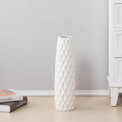 12Inch Tall Ceramic White Flower Vases,Home Decor White Vase for Pampas Grass,Modern Textured Vases for Living Room Decorations,Table Centerpieces,Shelf,Farmhouse Small Ceramic Vase