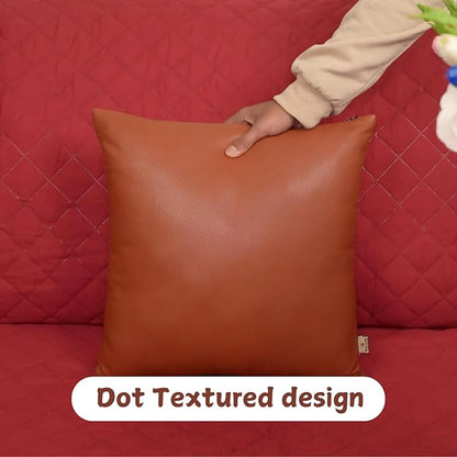 Genuine Lambskin Leather Pillow Cover, 14x14 Inch Case for Lumbar Throw Couch Pillows, Thick & Soft Cushion Covers for Sofa Bed Home Décor (Textured Terracotta Pack of 1)