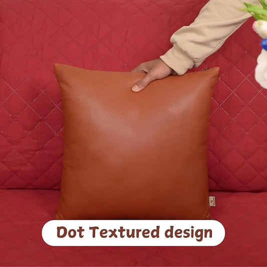 Genuine Lambskin Leather Pillow Cover, 22x22 Inch Case for Lumbar Throw Couch Pillows, Thick & Soft Cushion Covers for Sofa Bed Home Décor (Textured Terracotta Pack of 2)