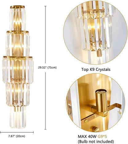 29.5 inch Modern Wall Sconce Contemporary Crystal Wall Sconce 5-Light Gold Bathroom Light Fixtures for Bedroom Hallway Living Room