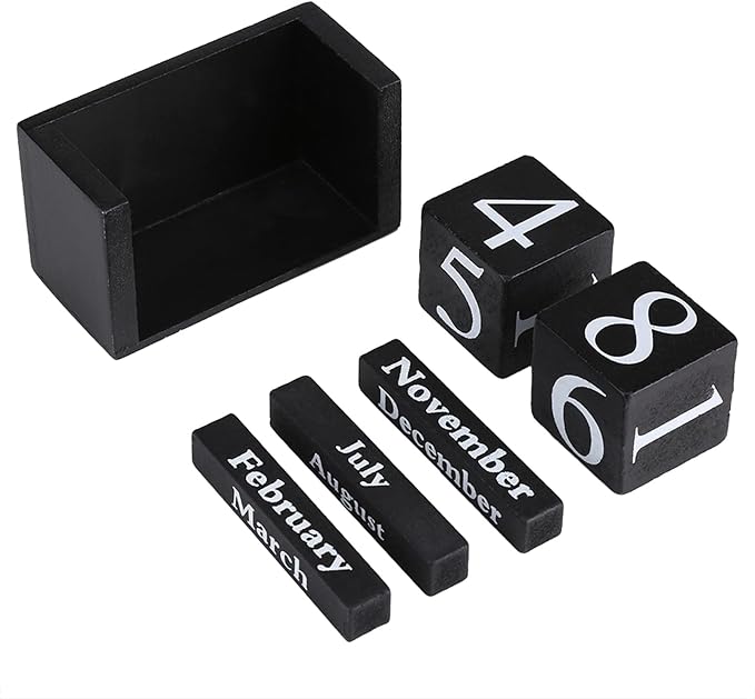 Black Wooden Block Calendar,Perpetual Desk Calendar Desktop,Stylish and Durable Block Calendar for Home and Office