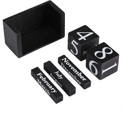 Wood Blocks Calendar, Wooden Desk Perpetual Calendar Vintage Month Date Number Display Cubes Wood Black Rustic Cute Decoration Calendar for Home Desktop Room Office Farmhouse