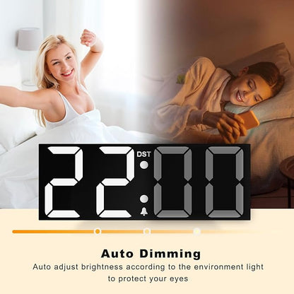 JALL 22'' Large Digital Wall Clock, Big LED Number Dispaly, DST, Night Light for Classroom, Living Room, Bedroom, Mounted, Birthday Xmas Gift for Senior, Mem Womem Mom Dad, White