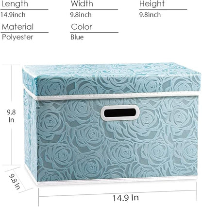 PRANDOM Stackable Storage Cubes with Lids [5-Pack] Fabric Decorative Storage Box Bins Organizer Containers Baskets with Cover Handles Divider for Bedroom Closet Living Room Blue 14.9x9.8x9.8 Inch