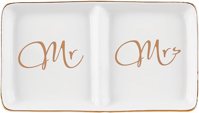 Mr. and Mrs. Ring Dish Engagement Gifts for Couples Wedding Ring Holder Jewelry Dish Tray, Bridal Shower Gifts for Women Newlywed Future Bride To be Gifts His and Hers Gifts