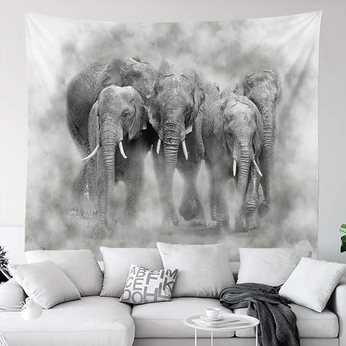 Elephant in Smoke Tapestry Wild Animals African Elephant Decor Wall Hangings Tapestry Large Tapestry for Bedroom Living Room Dorm College Man Cave(80x60 Inch)