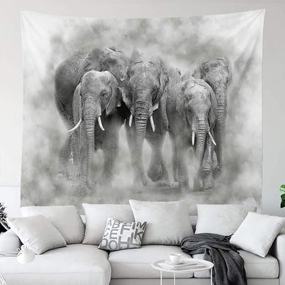 Elephant in Smoke Tapestry Wild Animals African Elephant Decor Wall Hangings Tapestry Large Tapestry for Bedroom Living Room Dorm College Man Cave(80x60 Inch)