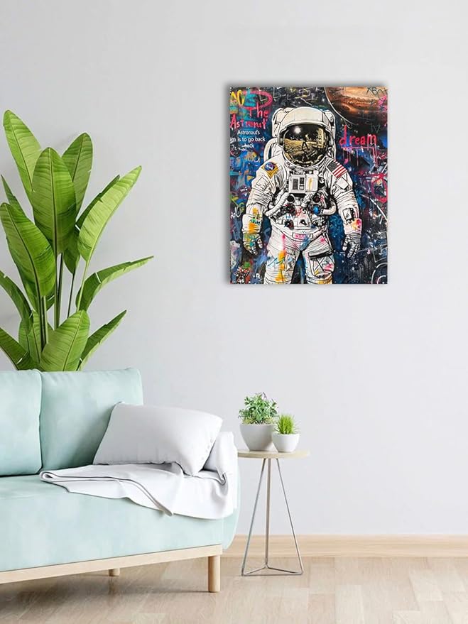 Ypxzzj Banksy Framed Graffiti Astronaut Canvas Wall Art Spaceman Posters Prints Pictures Wall Decor Modern Abstract Street Graffiti Painting Artwork for Living Room Home Decor Ready to Hang