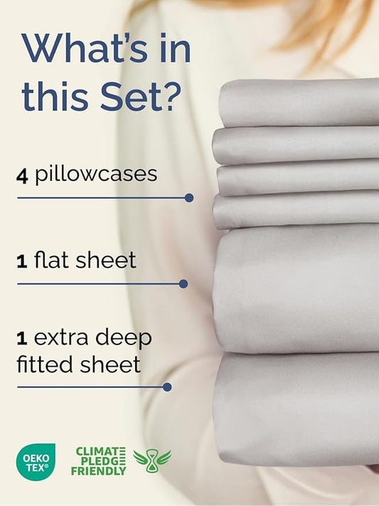 Extra Deep Full Sheet Set - 6 Piece Breathable & Cooling Sheets - Hotel Luxury Bed Sheets Set - Easy & Secure Fit - Soft, Wrinkle Free & Comfy Sheets Set - French Grey Sheet Set w/Extra Deep Pockets