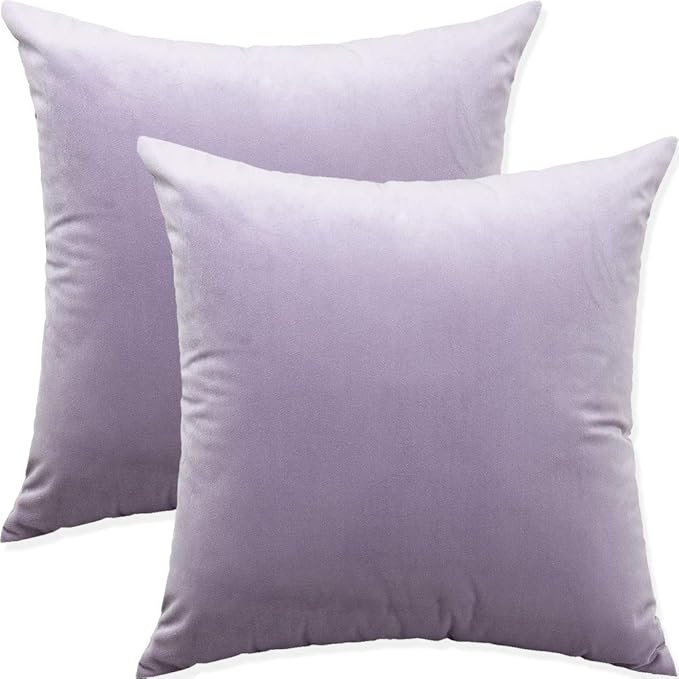 Artaimee Lilac Velvet Throw Pillow Covers 18x18 inches (Set of 2) – Soft & Cozy Cushions for Sofa, Bed, Chair – Decorative Cushion Case for Home, Office, Living Room, and Car