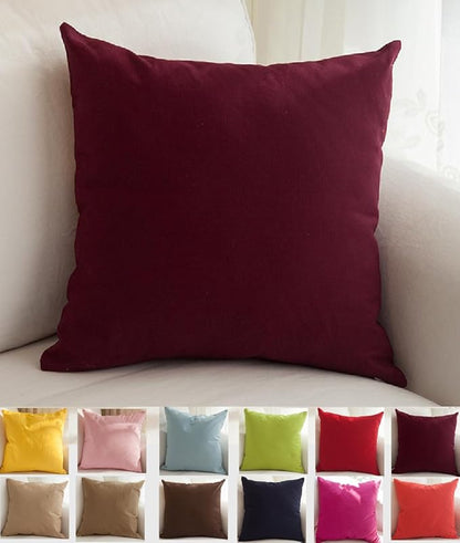 TangDepot Handmade Decorative Solid 100% Cotton Canvas Throw Pillow Covers/Pillow Shams, (20"x20", Wine)