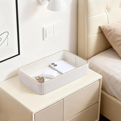 Desk Organizer Tray, PU Leather Valet Tray Nightstand Organizer Cologne Perfume Trays for Men Women, Decorative Vanity Trays Key Bowl Trinket Dish (Ivory, 10.3" x 6.7" x 2.2")