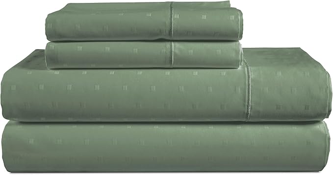 LANE LINEN 100% Egyptian Cotton Queen Sheet Set, Soft & Comfy Thick Fully Elasticized Mercerized Cotton Sheets, No Pill Fade Resistant Elegant Jaquard Swiss Dot - Iceberg Green