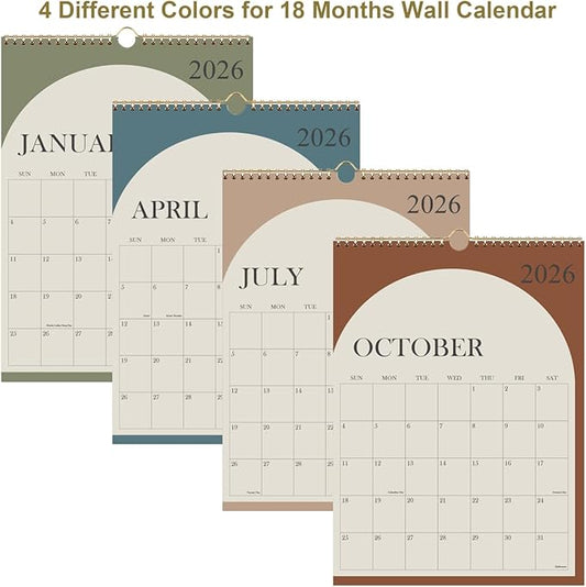 Wall Calendar 2026-18 Months Calendar 2026-2027 from January 2026 - June 2027, 2026 Wall Hanging Calendar Planner with Thick Paper, 12" x 14.5", Cyan