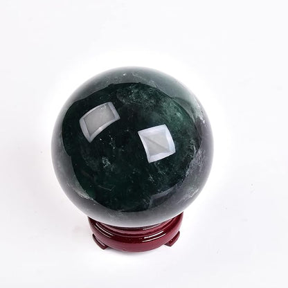 JIC Gem Large Healing Crystal Ball, Green Fluorite Crystal Sphere with Stand Crystal Decorative Ball Home Decoration (100-110mm)