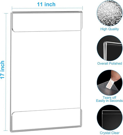 EHWINE 4 Pack 11x17 Wall Mount Acrylic Sign Holder, Wall Signs Photo Menu Flyer Display Holders, Plastic Clear Acrylic Frames for Office Home Hotel Business Store (with Adhesive Tape)