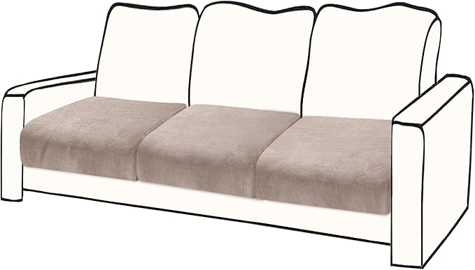 Couch Cushion Cover Velvet 3 Pieces Seat Cushion Cover Stretch Sofa Covers Separate Sectional Sofa Slipcovers Furniture Protector (3-Seater or Backrest, Tan)