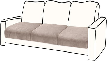 Couch Cushion Cover Velvet 3 Pieces Seat Cushion Cover Stretch Sofa Covers Separate Sectional Sofa Slipcovers Furniture Protector (3-Seater or Backrest, Tan)