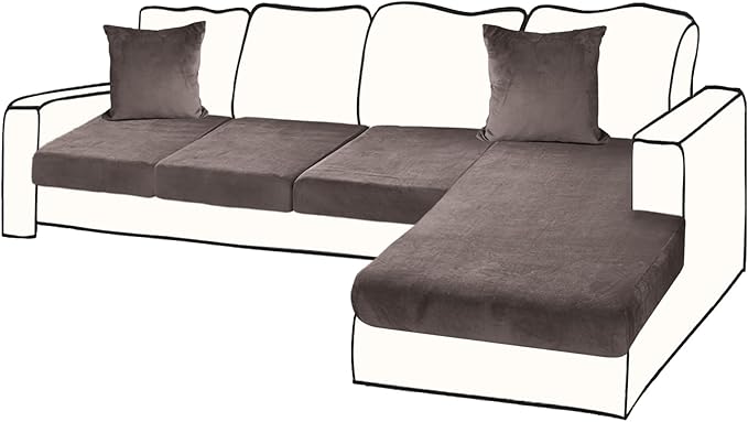 Sectional Couch Covers for 4-Piece Seat Cushion Velvet Separate L Shape Couch Cover Stretch Sofa Slipcover with 2 Pieces Pillowcases Furniture Protector (Sofa 3 Seater + 1 Chaise, Coffee)