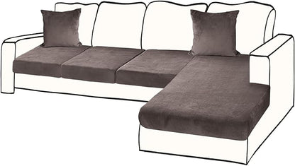 Sectional Couch Covers for 4-Piece Seat Cushion Velvet Separate L Shape Couch Cover Stretch Sofa Slipcover with 2 Pieces Pillowcases Furniture Protector (Sofa 3 Seater + 1 Chaise, Coffee)