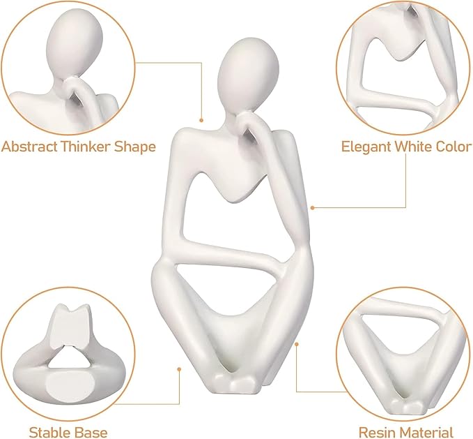 Creative Resin Thinker Minimal Abstract Art Sculpture Statue Figurines Home Office Bookshelf Desktop Decor (White, Right, Small)